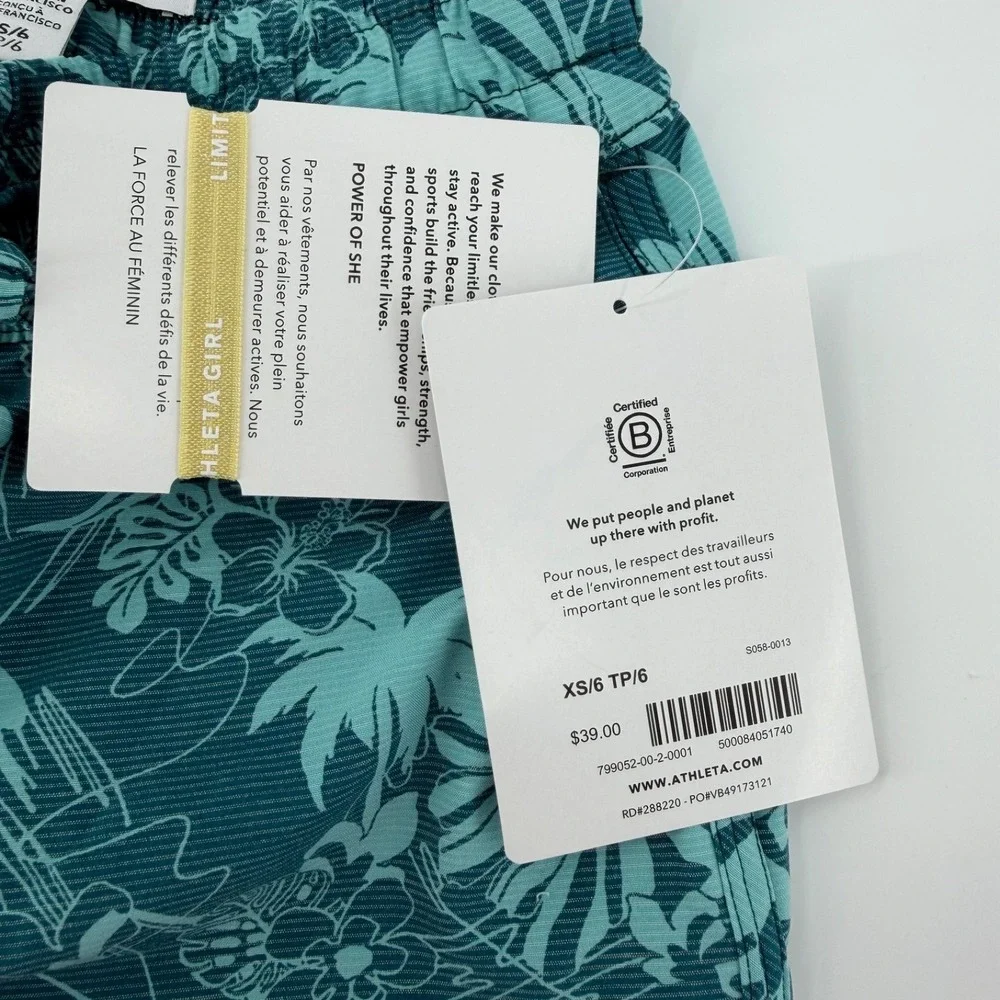 Athleta Girl Dive In Boardshort Floral Print Swim Shorts Teal XS/6 NWT UPF